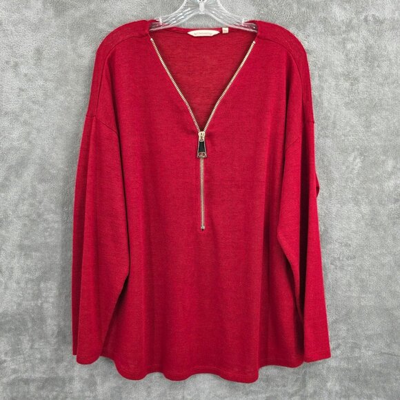Soft Surroundings Valentina Zip Sweater Top 2X Sangria Red Slub Jersey Knit Soft - Picture 1 of 10